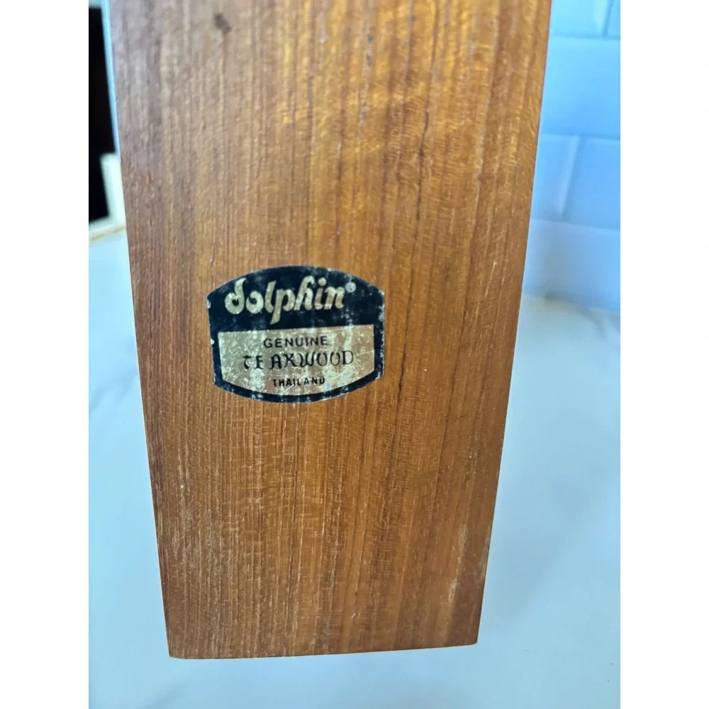 Dolphin Genuine Teakwood Lucite Napkin Holder Mid Century Modern MCM Thailand